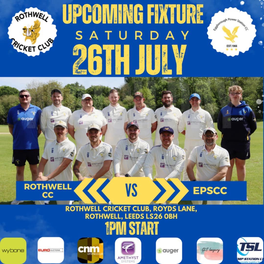 This weeks fixture is away at <a href="/RothwellCricket/">Rothwell Cricket Club (Yorkshire)</a>, 1pm start

#UpTheEagles🦅