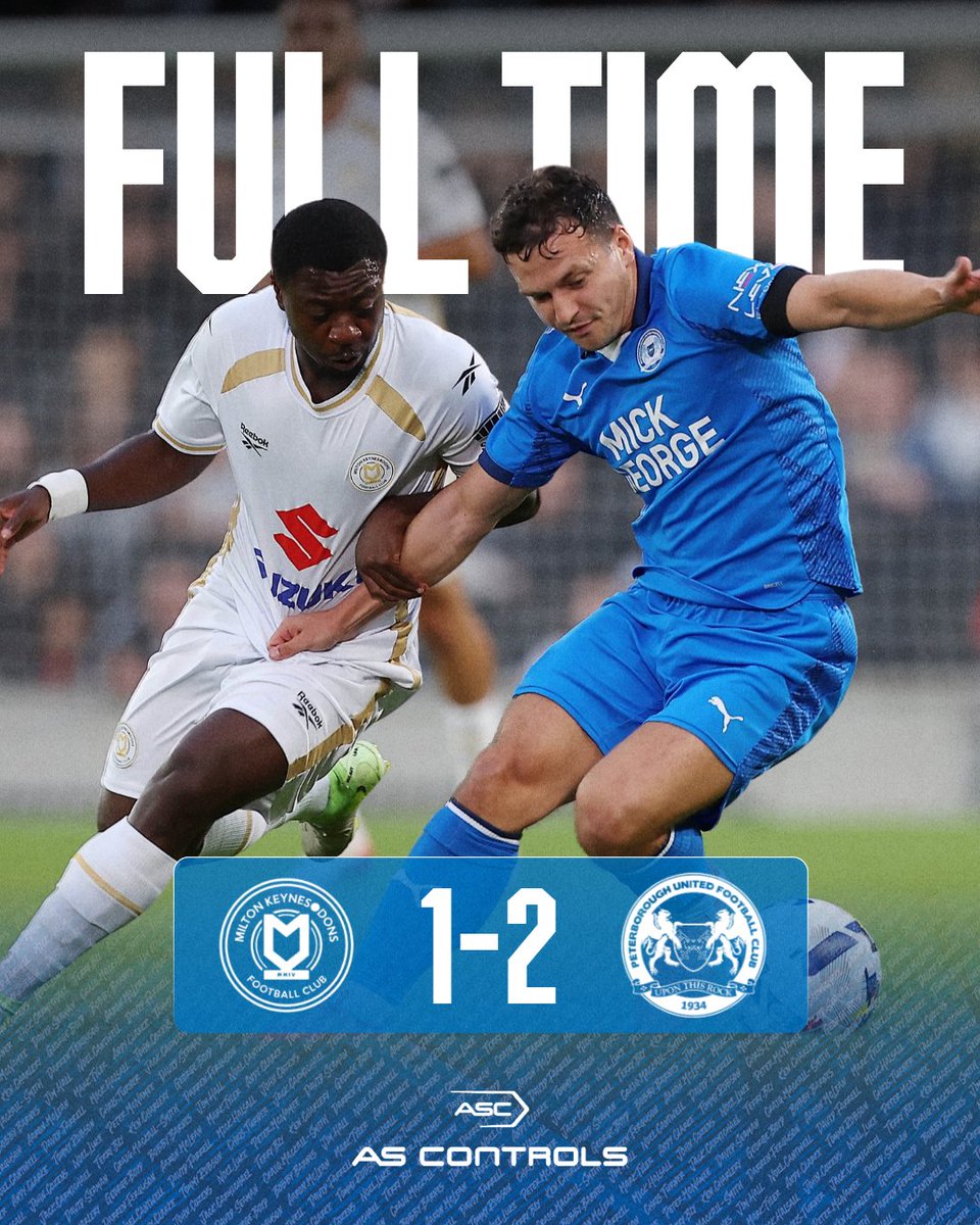 It is all over at Stadium MK. Posh come from behind to win 2-1 thanks to goals from Chris Conn-Clarke and Archie Collins.

A big thank you to those Posh fans who made the trip!

Full-time brought to you by AS Controls. 

⚪ 1-2 🎩 | #pufc