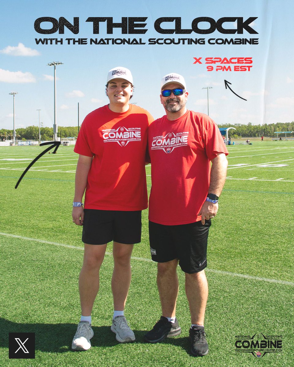 NSCombine's tweet image. 🚨 New Series Alert: “On the Clock” with the National Scouting Combine🚨
Tonight at 9 PM EST, NSC scouts and CEO Jimmy Kibble will be on X Spaces breaking down talent, trends, and everything football.
Tap in and join the conversation.
July 22nd | 9 PM EST | X Spaces…