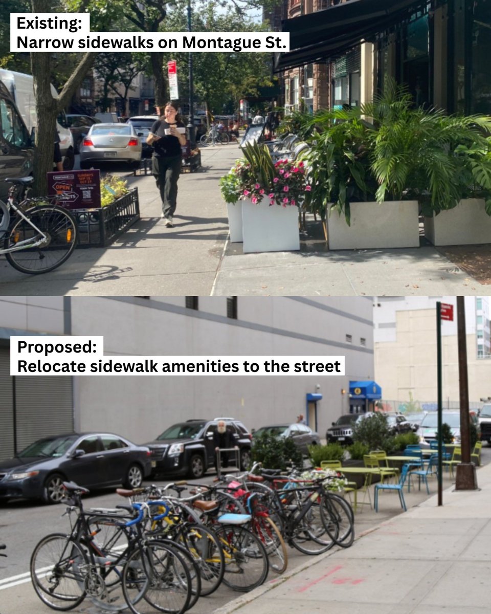 NYC_DOT's tweet image. Starting this month NYC DOT will implement pedestrian improvements on Montague St (Hicks St to Clinton St) in #Brooklyn. This work will:
🚶Enhance pedestrian safety
🌳Expand public space
🪑Provide public space amenities
🚗Update curb regulations