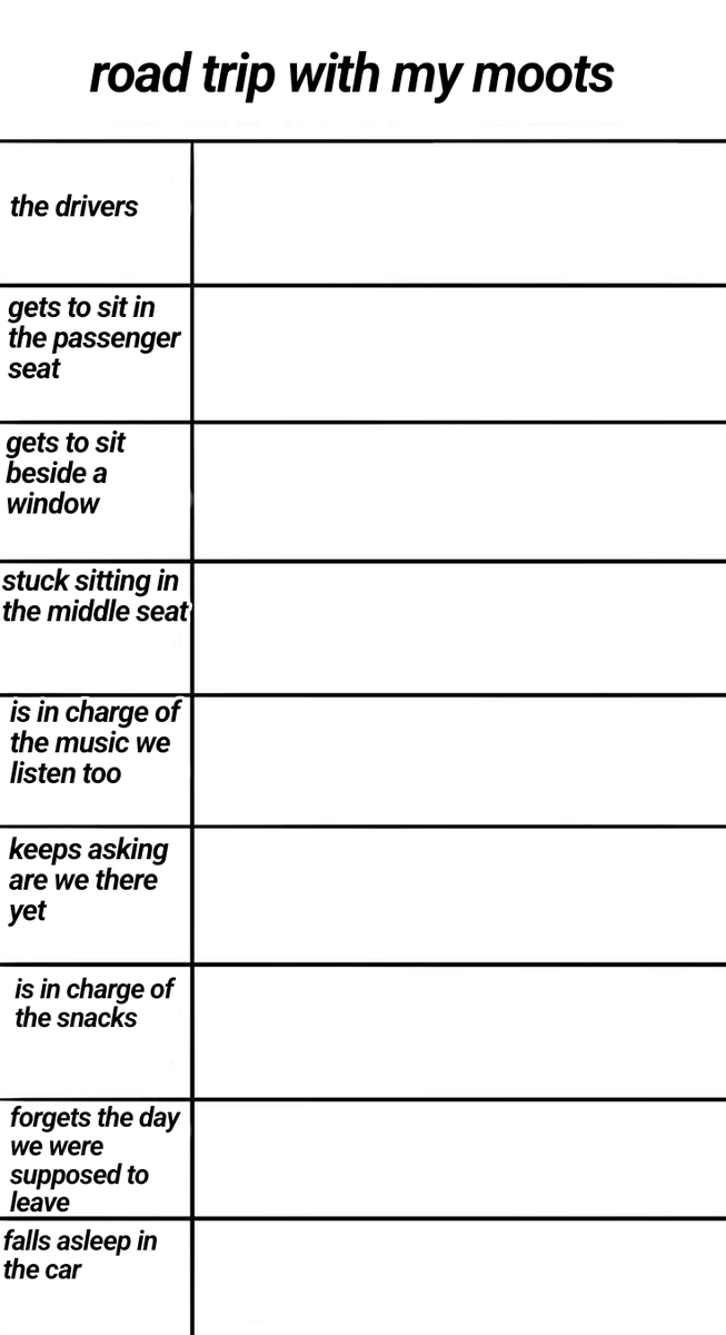inuivhs's tweet image. I made a new template, since i was bored, this time we will all be going on a road trip. who would like to be added