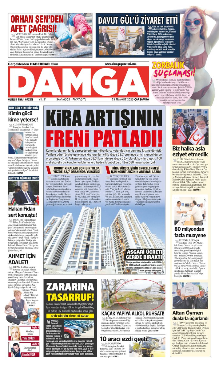 DAMGA 23 Temmuz manşeti-
Kira artışının freni patladı!
damgagazetesi.com/manset-haber/k…