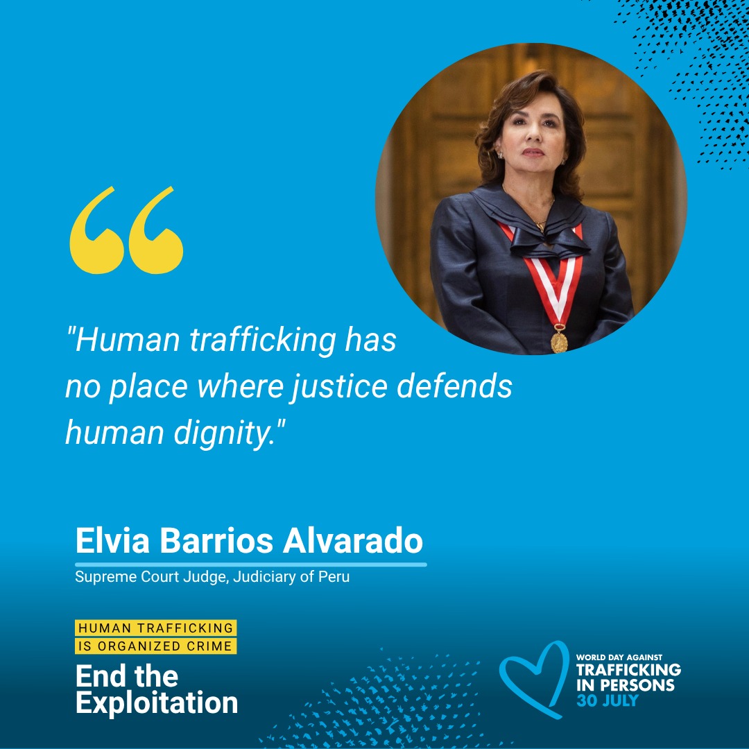“La trata de personas no tiene cabida donde la justicia defiende la dignidad humana.” -Elvia Barrios, Jueza Suprema <a href="/Poder_Judicial_/">Poder Judicial Perú</a>

🤝Desde UNODC reafirmamos nuestro compromiso de trabajar con el Estado peruano para garantizar una justicia efectiva y centrada en las víctimas.