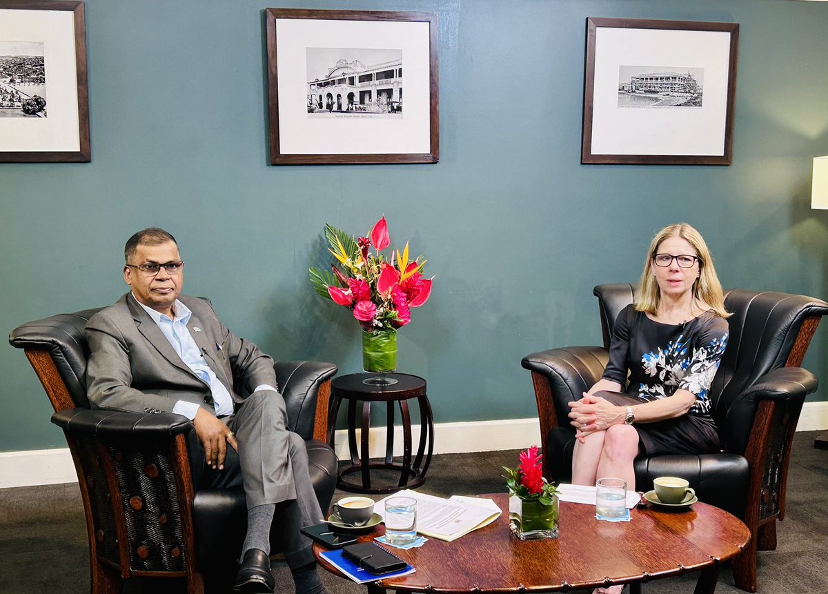 bimanprasad's tweet image. Great to sit down with @WorldBank Managing Director of Operations, Ms. Anna Bjerde, for a “Talking Development” interview during her official visit to Fiji. We discussed shared priorities, resilience, and ways to strengthen our partnership for inclusive, sustainable growth. 🇫🇯🤝