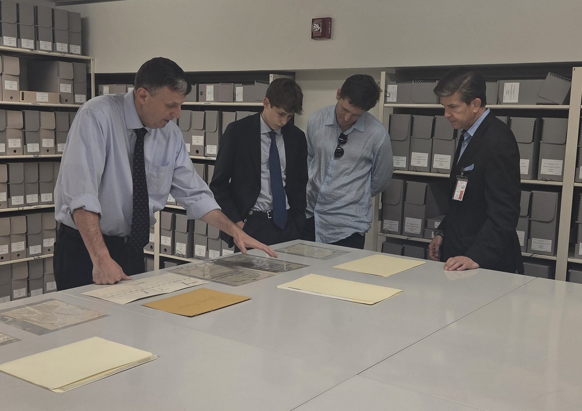 USNatArchives's tweet image. It was an honor to welcome Edward Churchill, descendant of Sir Winston Churchill, to the National Archives in Washington, DC. Churchill is seen here looking at documents related to the elder Churchill's attendance at a meeting to review plans for Operation Overlord in May 1944.