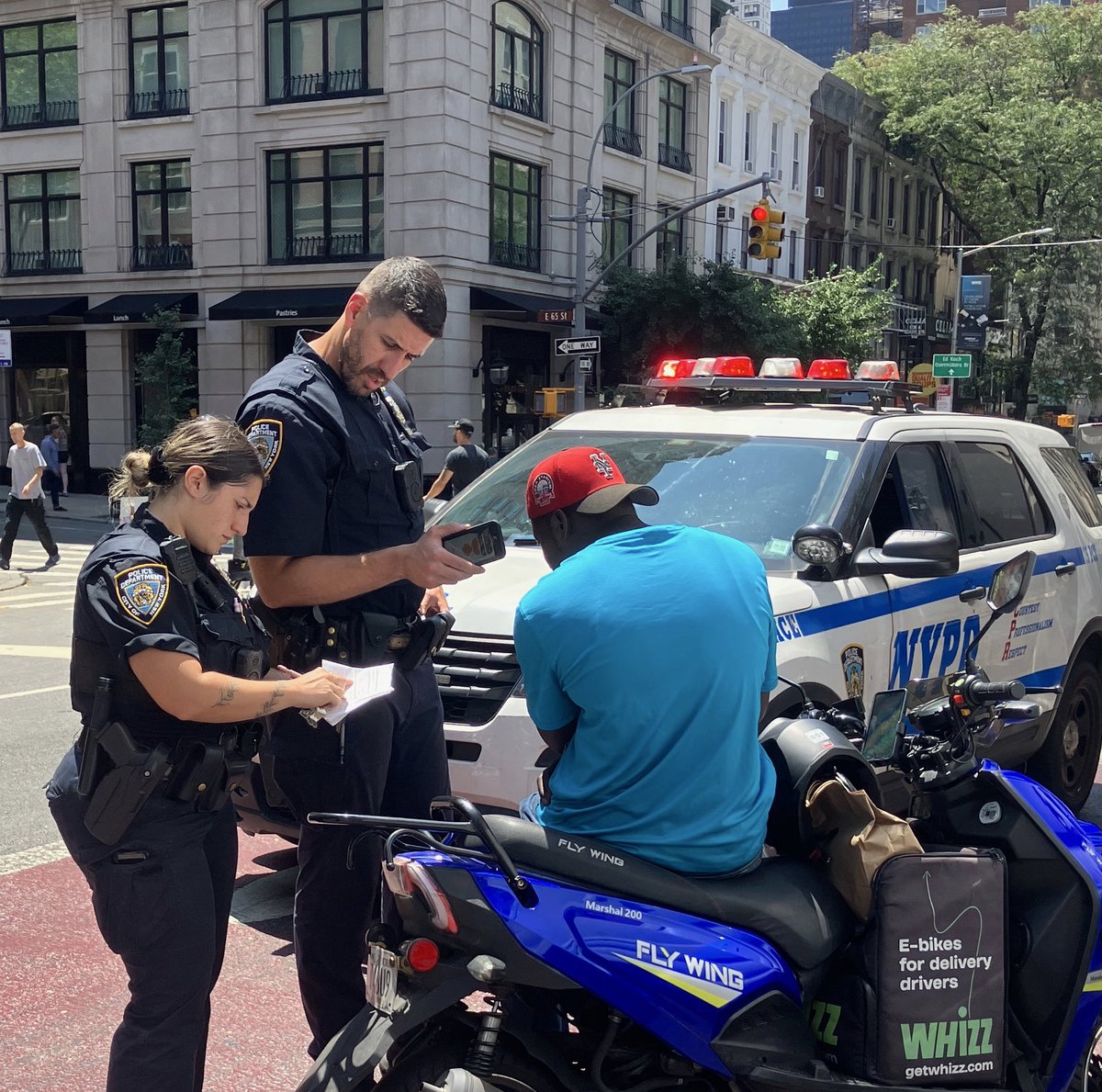 NYPD19Pct's tweet image. Our new Quality of Life team, aka the Q-Team, has rolled out on the Upper East Side & is already getting down to business answering community complaints.
The food can wait for public safety—speedy food deliveries should not put people at risk! Drive legally or face consequences!
