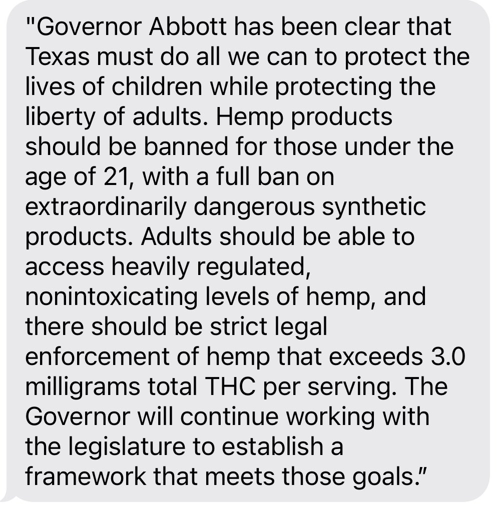ChadHastyRadio's tweet image. Regarding what Governor @GregAbbott_TX is looking for regarding THC… This statement was sent to me from @Mahaleris , Press Secretary for the Governor. #txlege