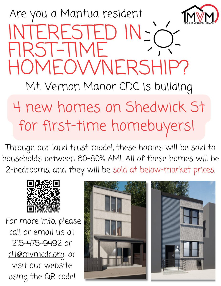 PhillyStaysPut's tweet photo. Coalition Member News! Mt. Vernon Manor CDC has launched its first-ever affordable home ownership project. 

The organization is building four new homes in Philadelphia's Mantua neighborhood to be sold at below-market prices. 

Head to their site for more: https://t.co/UuQgsqfE5h https://t.co/CE9tABFw4P