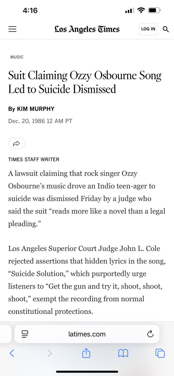 SameOldShawn's tweet image. Let’s not forget that among Ozzy’s many accomplishments is that he successfully fought back against the moral panic over heavy metal and the related one over supposedly hidden/backwards masked lyrics.
latimes.com/archives/la-xp…