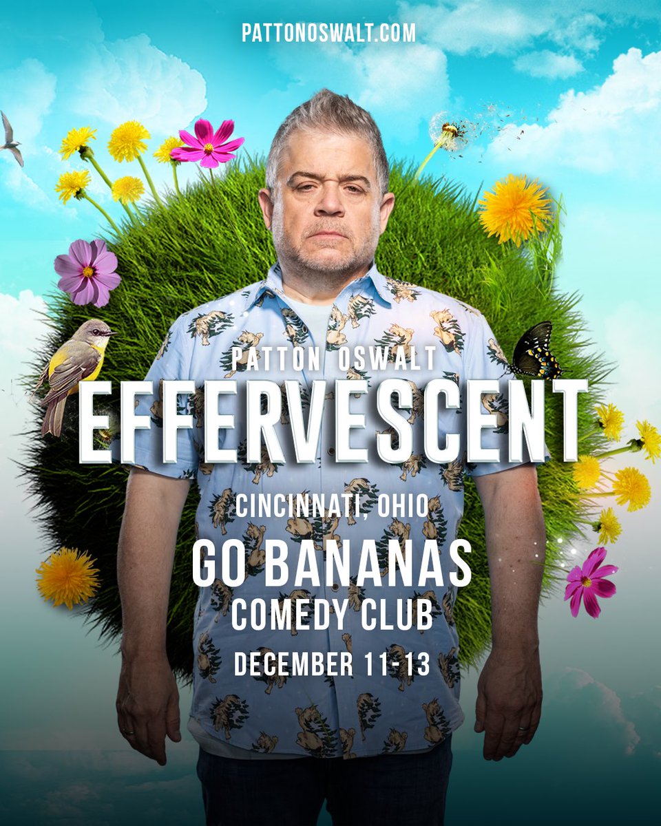 pattonoswalt's tweet image. Cincinnati, Ohio! Let’s go bananas! Join me December 11-13th at the Go Bananas Comedy Club for 3 nights of laughter!
Grab your tickets here: pattonoswalt.com/tour/