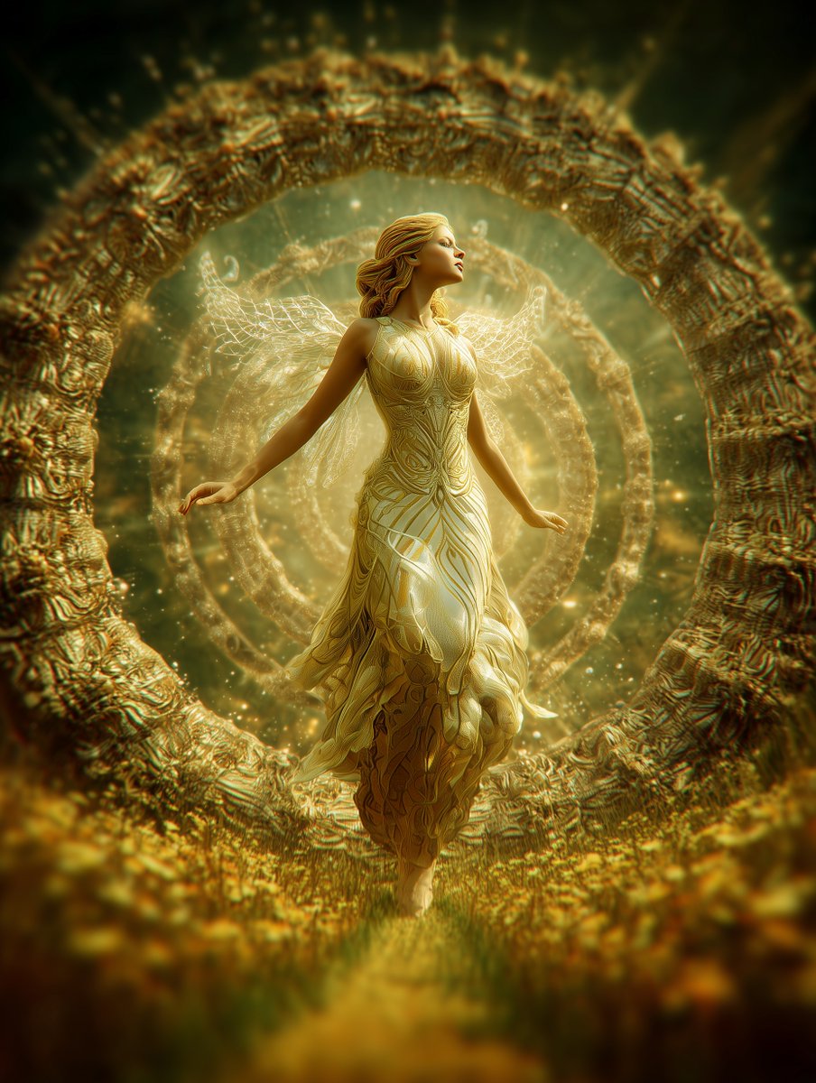 w1gglb0t's tweet photo. Hologlyphic rings
open realms of warmth and bloom...
she walks dreams to life.
#AIart #cyberfae https://t.co/br22IVQzsF