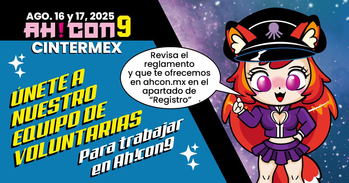🐙ATENCIÓN 🐙

Participa como voluntaria en esta edición de la AH!CON9 este 16 y 17 de agosto en la sala H de <a href="/cintermex/">karla  ramirez</a>, regístrate en ahcon.mx y forma parte del equipo pulposo 🐙 NOS VEMOS PRONTO