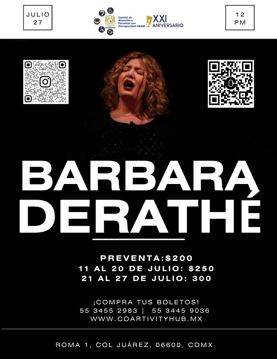 Te invitamos al concierto que dará Bárbara Derethé, ella es una soprano francesa con una sólida carrera
en la escena lírica internacional. Inició su formación artística desde muy joven en el Opéra Junior de Montpellier, participando en producciones como Carmen. A lo largo de su