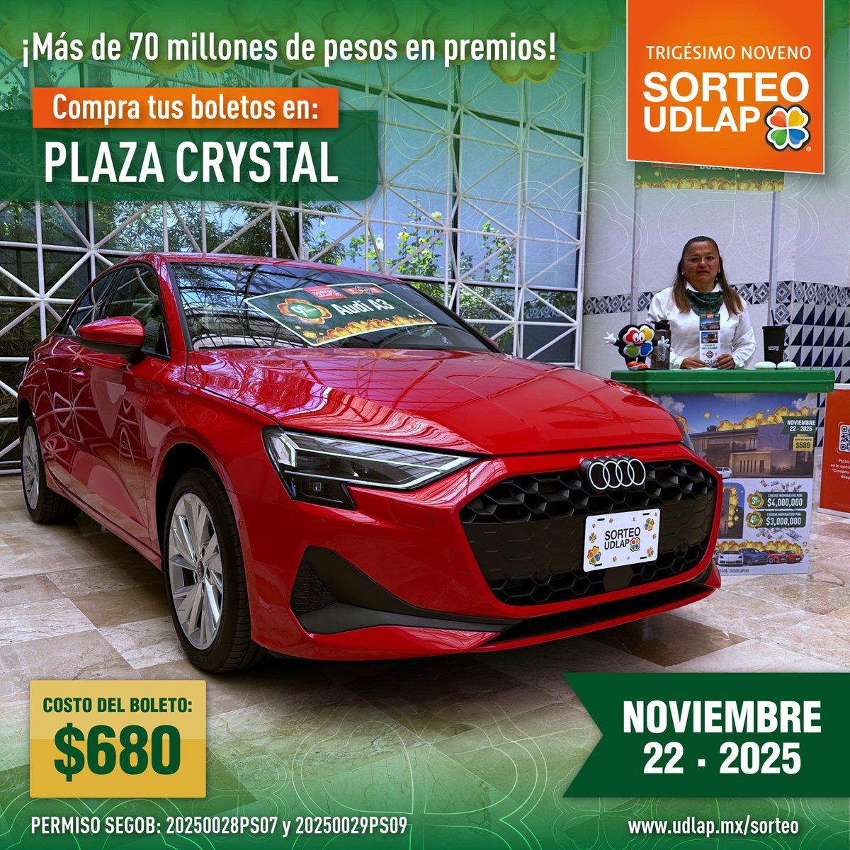 Ya puedes comprar tus boletos del Trigésimo Noveno Sorteo UDLAP en Plaza Crystal y convertirte en un afortunado ganador este próximo 22 de noviembre del 2025. #PlazaCrystal