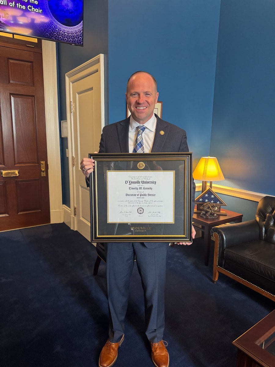 RepTimKennedy's tweet image. I was deeply humbled to receive an honorary doctorate from my alma mater, @DYouville University. My time at DYU changed the course of my life forever and I am forever indebted to the entire D’Youville community.
D’Youville gave me the tools to serve, to lead, and to fight for…