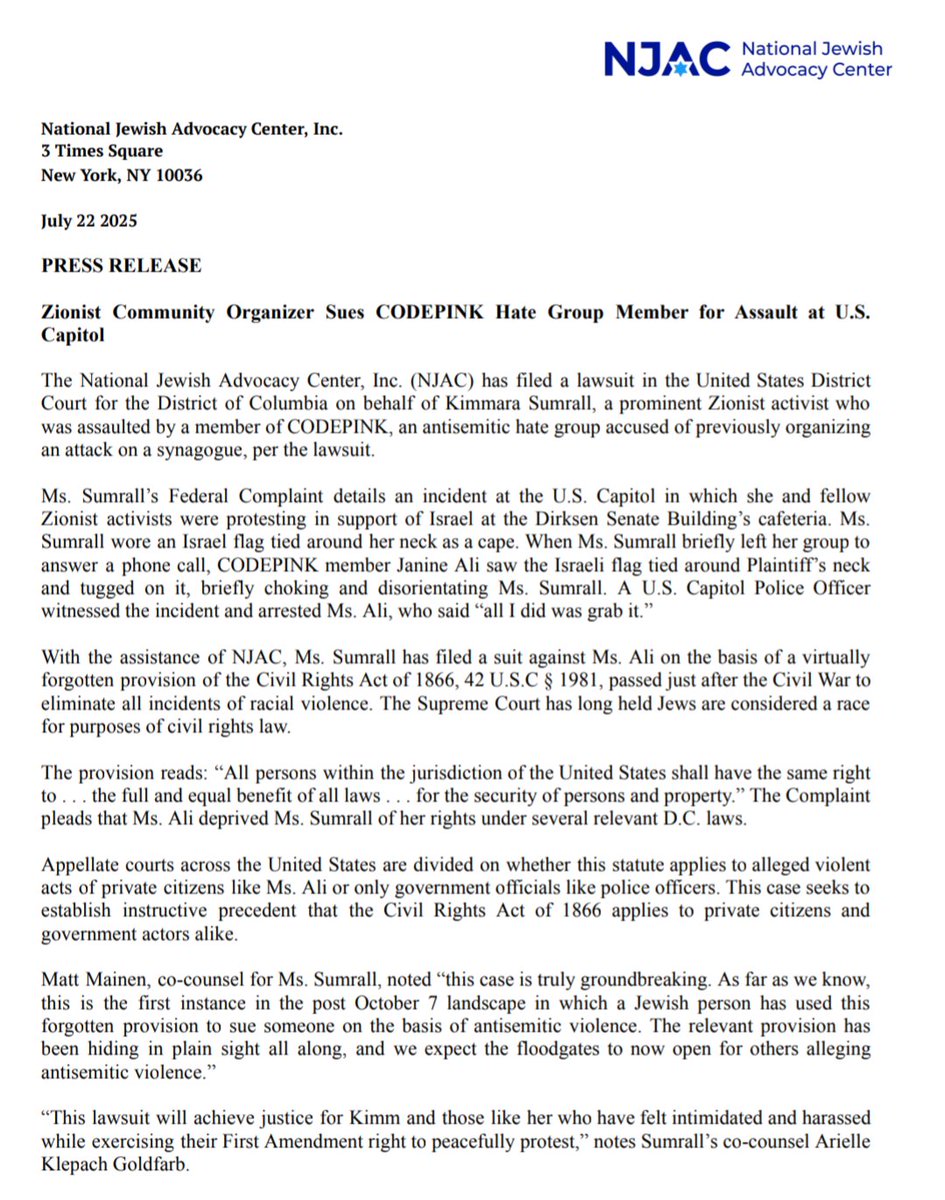 MattMainen's tweet image. Yesterday, we obtained a temporary restraining order in a newly filed antisemitism lawsuit that is the first of its kind in the post October 7 landscape. Read about it here.