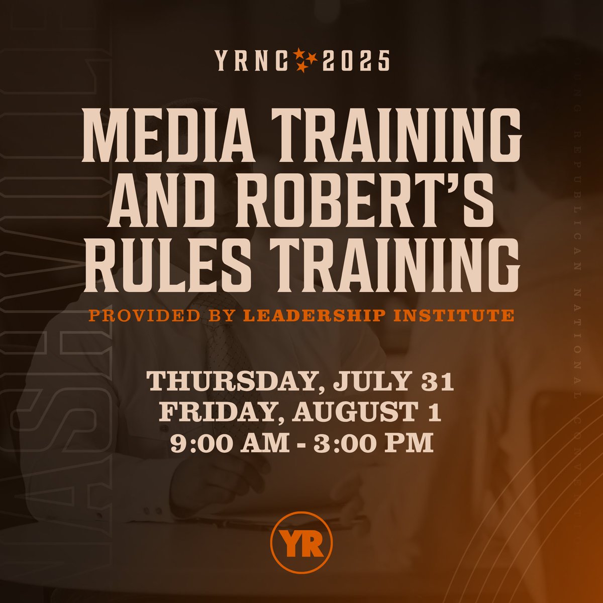 yrnational's tweet image. ๐ Sharpen your skills at YRNC 2025 with two exclusive sessions from the Leadership Institute:
๐บ Media Training: Interviews 101 โ Build confidence on camera and learn how to handle tough questions like a pro.
๐ณ๏ธ Robertโs Rules & Presiding Officer Training โ Learn how to runโฆ