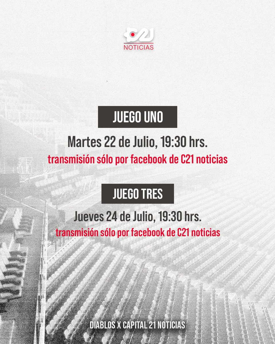 Capital 21 (@capital21_tv) on Twitter photo ⚾️❤️ ¡El béisbol retumba en el corazón de la Ciudad de México y #EnEl21 queremos que vivas una semana de emoción deportiva!
📲 Sigue los partidos de la serie <a href="/DiablosRojosMX/">DiablosRojosMX</a> vs <a href="/leonesdeyucatan/">Leones de Yucatán</a> a través del Facebook de <a href="/C21Noticias__/">Capital 21 Noticias</a>. 👇
facebook.com/Capital21Notic… ⚾️❤️ ¡El béisbol retumba en el corazón de la Ciudad de México y #EnEl21 queremos que vivas una semana de emoción deportiva!
📲 Sigue los partidos de la serie <a href="/DiablosRojosMX/">DiablosRojosMX</a> vs <a href="/leonesdeyucatan/">Leones de Yucatán</a> a través del Facebook de <a href="/C21Noticias__/">Capital 21 Noticias</a>. 👇
facebook.com/Capital21Notic…