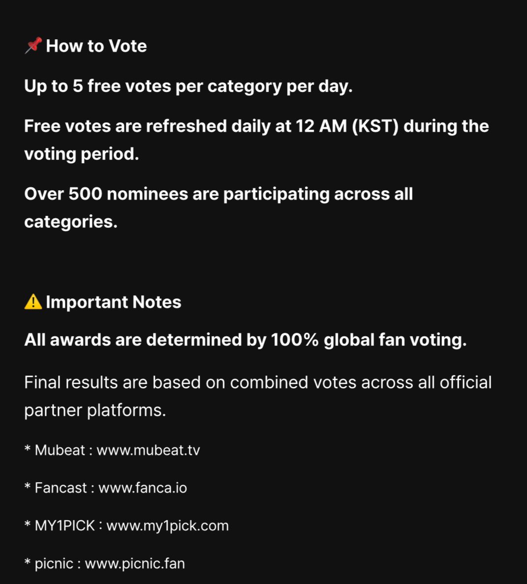 [🗳️] P1Harmony is nominated for 2 different award shows!! 🏆 

1. iMBC AWARDS - BEST GROUP 
▫️Vote on IDOLCHAMP (app) 
▫️1 vote = 🩷20 
▫️Voting ends: 2025.8.1 - 23:59 (KST) 
▫️Current ranking: 17 

2. Jupiter Music Awards 2025 - Male Group Of The Year 
🔗: