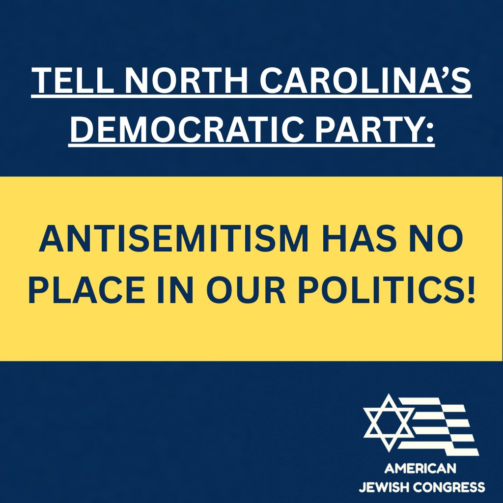 AJCongress's tweet image. 🚨 The North Carolina Democratic Party passed a radical resolution demanding the U.S. cut off military support to Israel — effectively stripping it of the ability to defend itself.
By passing it, the North Carolina Democratic Party turned its back on the Jewish community—both…