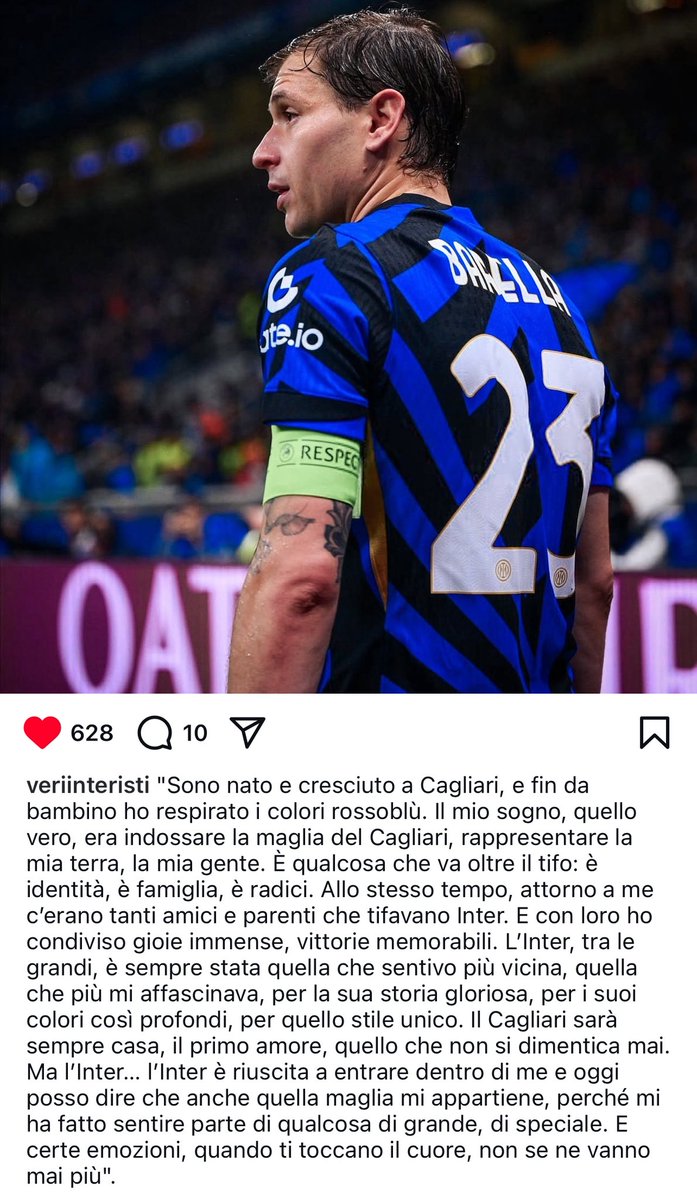 ICMadunina's tweet image. Con queste parole di Barella, piene di emozioni e di sincerità, vi auguriamo buonanotte. 🖤💙
(Fonte: Instagram, Veriinteristi)