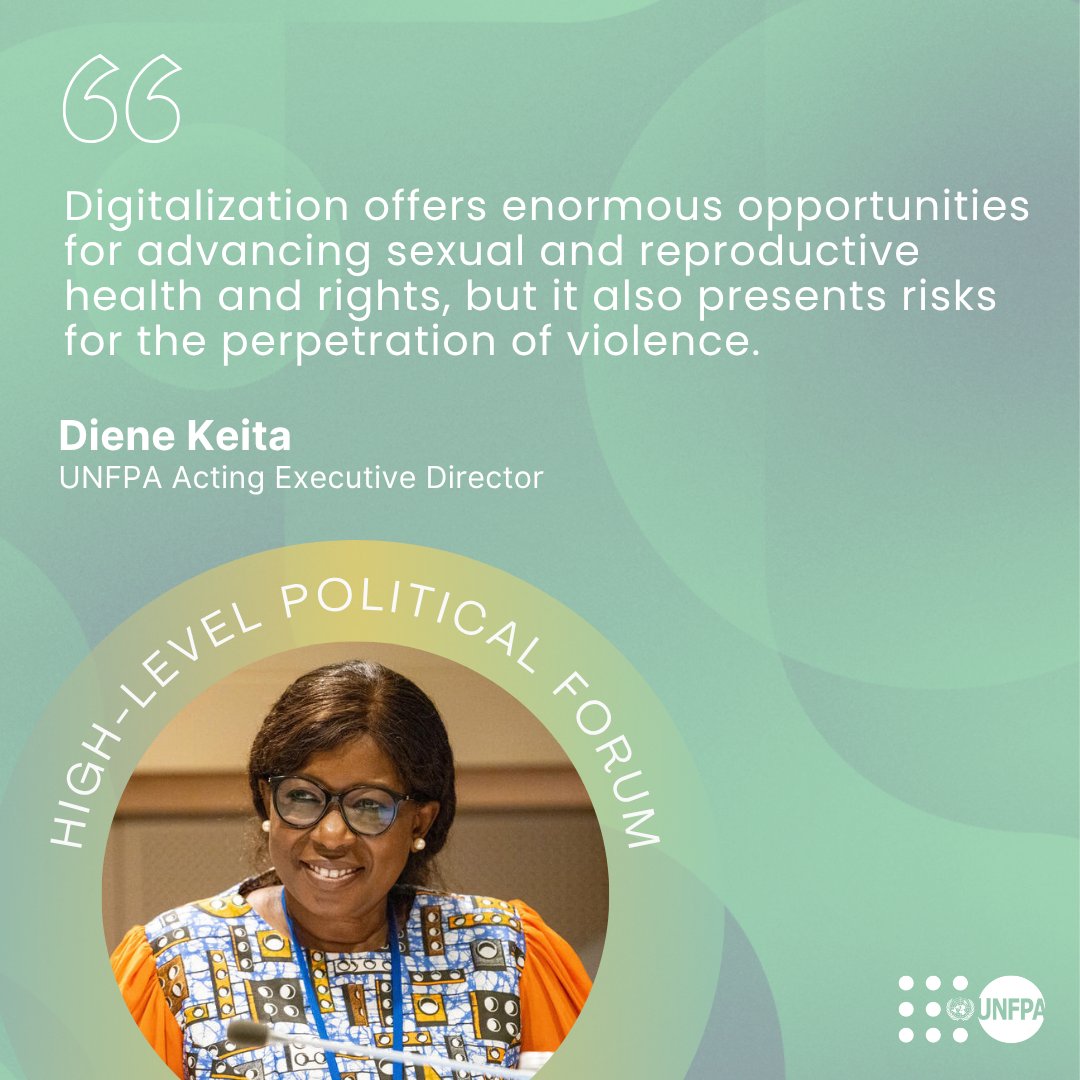 UNFPA's tweet image. “Let’s make sure tech solutions are a force for equality and inclusion, for rights and choices for all.”
— @UNFPA Acting Executive Director @DieneKeita at yesterday’s #HLPF side event.
Join the conversation: unf.pa/hlpf25
#GlobalGoals