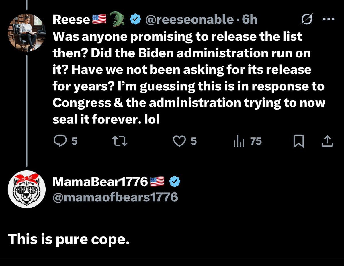reeseonable's tweet image. I love when these cultists comment behind a block. Funnily enough, her comment was full of coping.