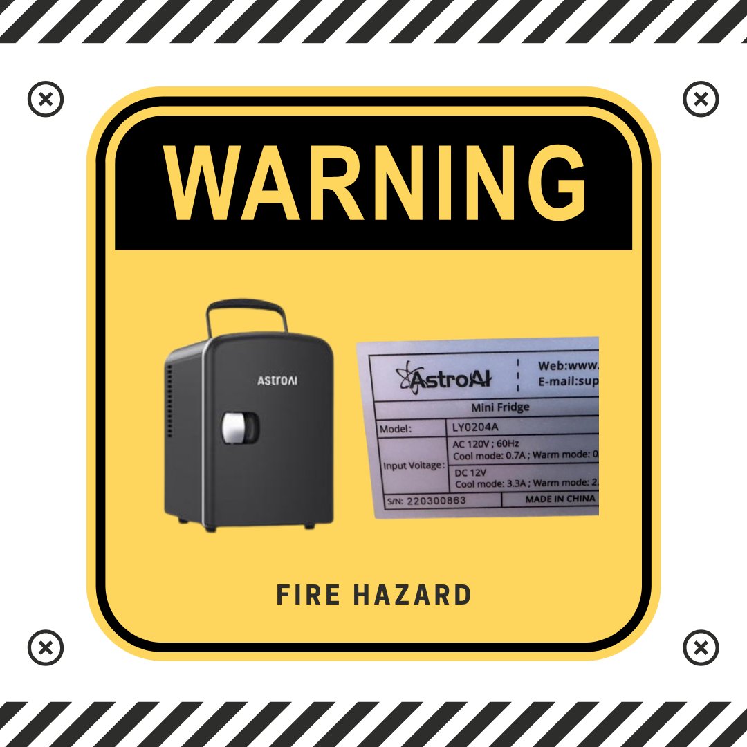 ⚠️ Recall Alert: 
The AstroAI 4L/6-can mini fridge is being recalled due to a fire hazard. 
Stop using it immediately. 
Details and what to do next ➡️ canada.ca/recall-astroai…

#Recall #FireSafety #AstroAI