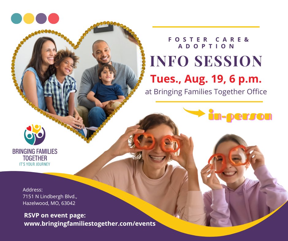 Bringing Families Together (@tweetsbybft) on Twitter photo 💜 Thinking about fostering or adopting? Join us for a no-pressure Info Session on Aug 19, 6–7 PM, in Hazelwood, MO! Meet the BFT team & explore your options.
👉RSVP: bringingfamiliestogether.com/event-details/…
👉Blog: bringingfamiliestogether.com/post/explore-y…
#FosterCare #Adoption #FosterWithBFT #AdoptWithBFT 💜 Thinking about fostering or adopting? Join us for a no-pressure Info Session on Aug 19, 6–7 PM, in Hazelwood, MO! Meet the BFT team & explore your options.
👉RSVP: bringingfamiliestogether.com/event-details/…
👉Blog: bringingfamiliestogether.com/post/explore-y…
#FosterCare #Adoption #FosterWithBFT #AdoptWithBFT