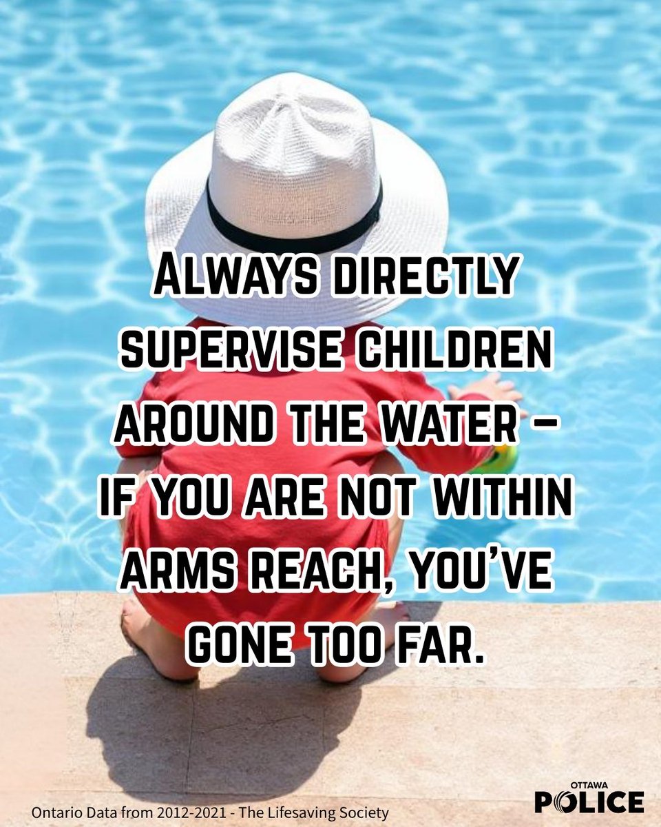 OttawaPolice's tweet image. 🚨 Drowning is fast and silent — and 100% of drowning deaths in children under 5 (2012–2021) happened because no one was watching closely enough.
Always directly supervise children around water.
If you’re not within arm’s reach, you’ve gone too far.
Let’s all do our part to…