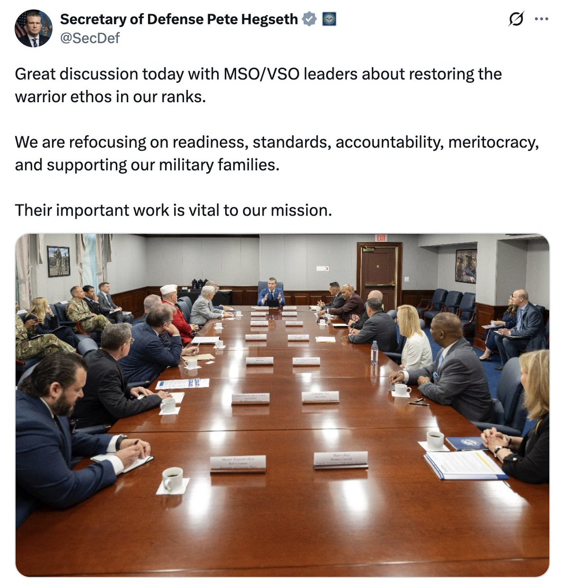 Reserve Organization of America (@reserveorg) on Twitter photo Trey Criner, ROA's director of operations (pictured on right second from front), participated in the discussion with <a href="/SecDef/">Secretary of Defense Pete Hegseth</a> focused on how <a href="/DeptofDefense/">Department of Defense 🇺🇸</a> and Military Service Organizations / Veteran Service Organizations can best work together.
#military #veterans #milfam Trey Criner, ROA's director of operations (pictured on right second from front), participated in the discussion with <a href="/SecDef/">Secretary of Defense Pete Hegseth</a> focused on how <a href="/DeptofDefense/">Department of Defense 🇺🇸</a> and Military Service Organizations / Veteran Service Organizations can best work together.
#military #veterans #milfam