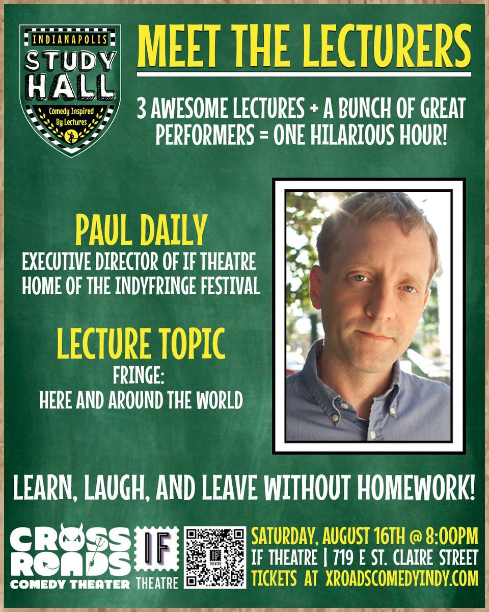 Xroads_Comedy's tweet photo. Study Hall: Comedy Inspired By Lectures is coming to the 2025 #IndyFringe in a few weeks! The first of 3 shows is Saturday, 8/16 @ 8pm and features an awesome mix of lecturers! Tickets available at https://t.co/70Hi7xe6gx or through https://t.co/mnLZ2TLxTf. https://t.co/pWTqAHiU0P