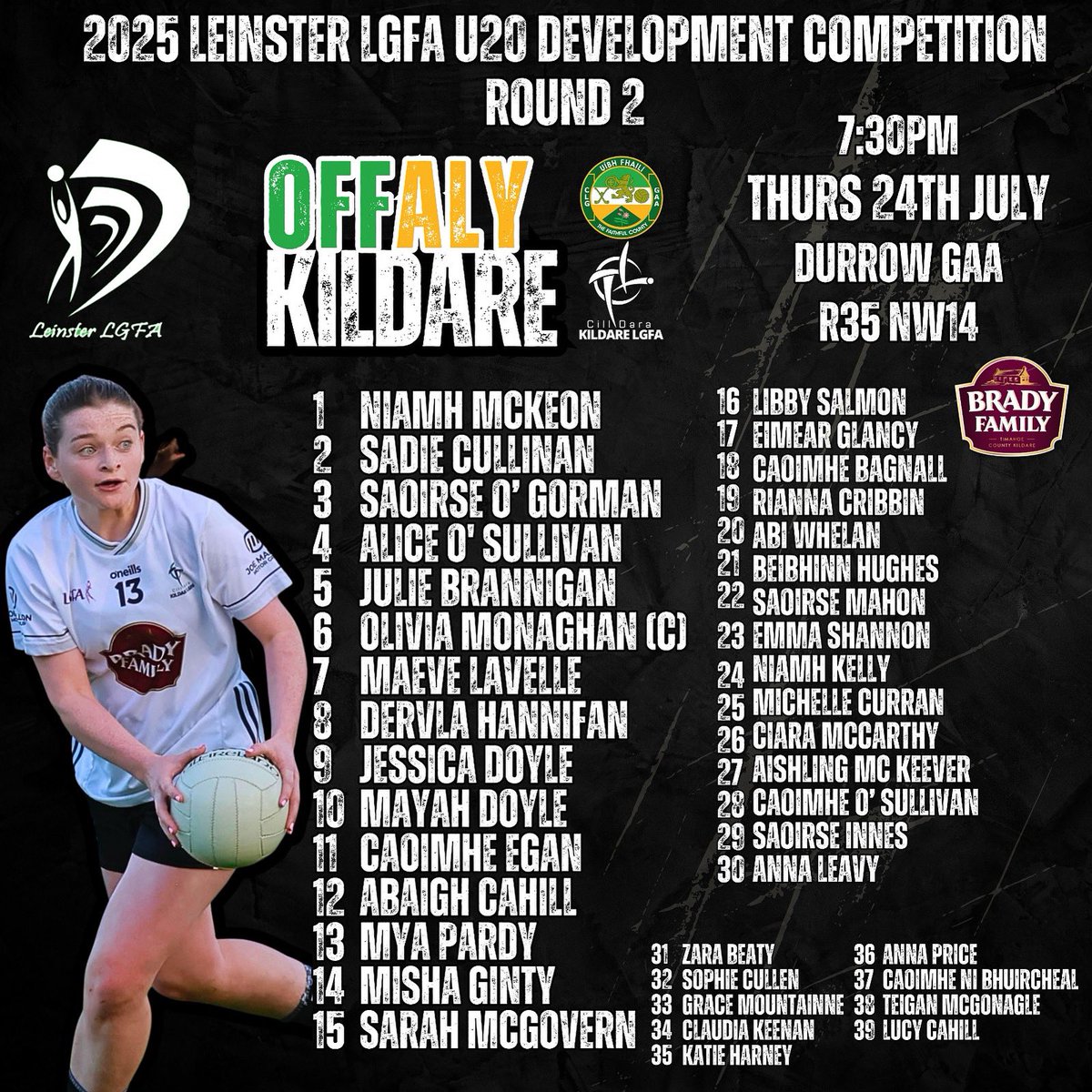Leinster U20 Development Competition 🏆

🟢🟡 Offaly v Kildare ⚪⚪

🏐 Thursday 24th July
⏰ Throw in 7.30pm
📍Durrow GAA R35 NW14

Tickets can be bought on the link below 👇🏻 

universe.com/events/leinste…