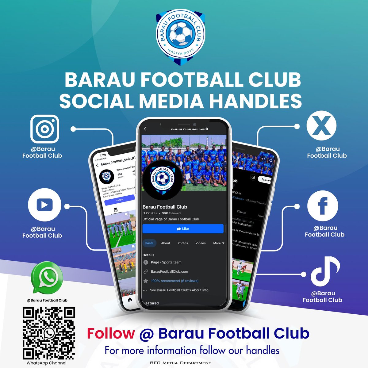 BarauFootball's tweet image. Stay connected with Barau Football Club through our official social media handles.
Follow us for the latest updates on club news, player highlights, fixtures, images, videos, and more.
Signed
Barau FC Media Officer,
Ahmad Hamisu Gwale