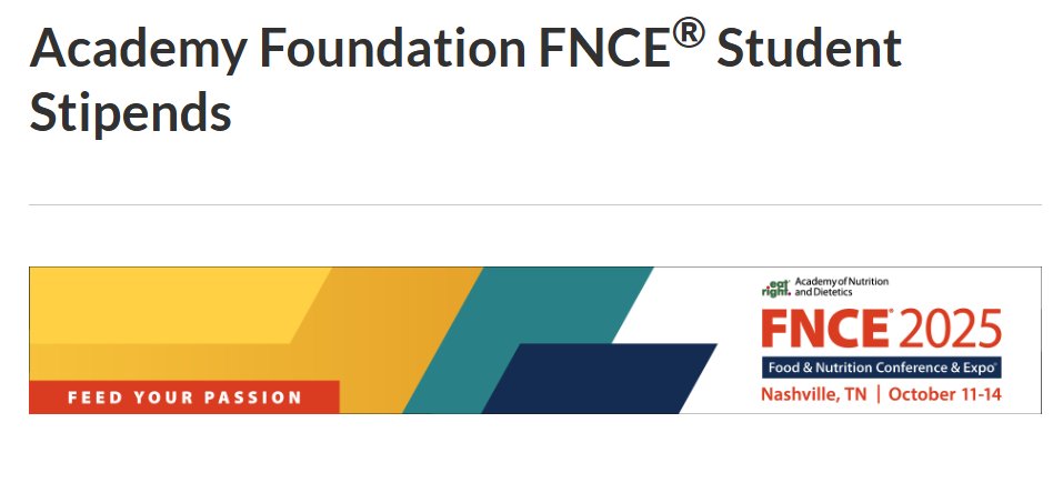 eatrightPRO's tweet image. Spread the word: Our #eatrightPRO Foundation is offering $170 stipends to help student members attend #FNCE! 🤑

💰 After registering for FNCE, eligible applicants can apply electronically for the stipend by August 29.

🎓 Learn more &amp;amp; apply: sm.eatright.org/FNCEstipends