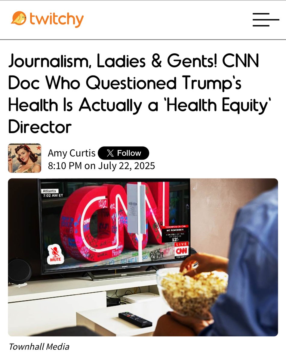 TwitchyTeam's tweet image. Journalism, Ladies & Gents! CNN Doc Who Questioned Trump's Health Is Actually a 'Health Equity' Director
twitchy.com/amy-curtis/202…
