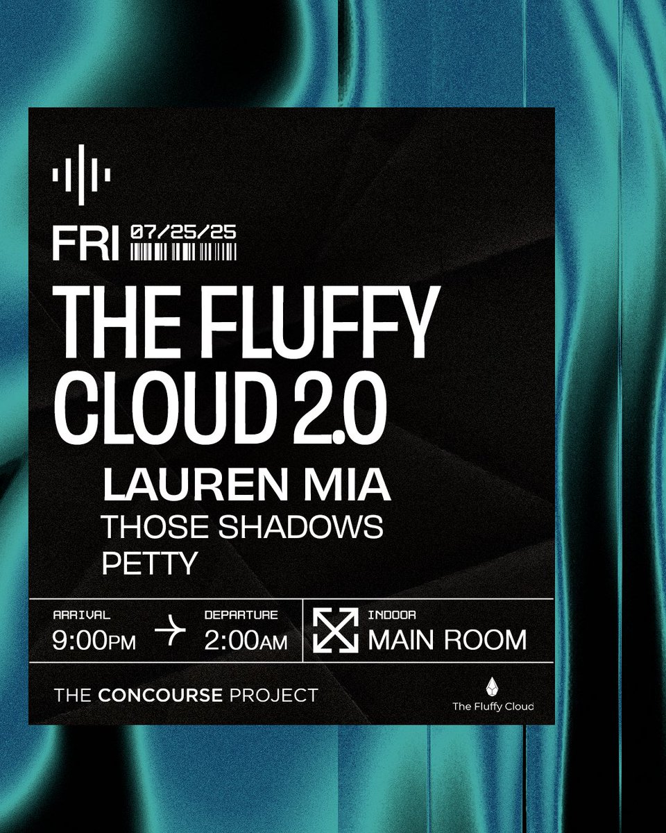 concourseproj's tweet image. This Friday’s forecast: cloudy with a chance of melodic techno 🌩️
Lineup just revealed ft. @_laurenmiamusic + Those Shadows and Petty⚡️
You don’t want to miss this one-of-a-kind experience & production. Trust.
CURRENT TIER ABOUT TO SELL OUT! → concourseproject.com ⏱️