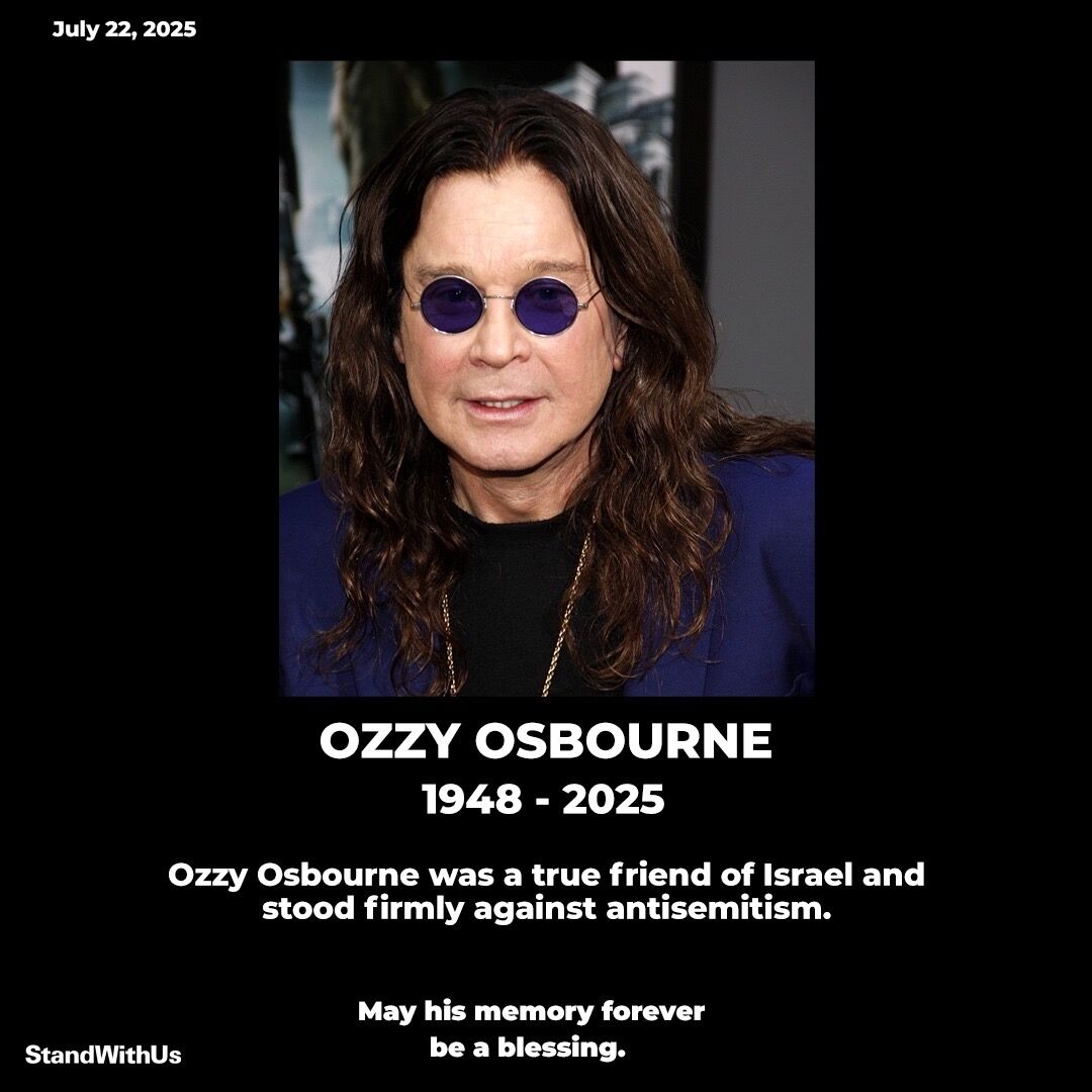 StandWithUs's tweet image. More than a rock star, Ozzy was a true friend of Israel who stood proudly against antisemitism. He played in Tel Aviv despite boycott calls, visited Yad Vashem and the Western Wall, and embraced the Jewish roots at the heart of his family. His voice, his spirit, and his…
