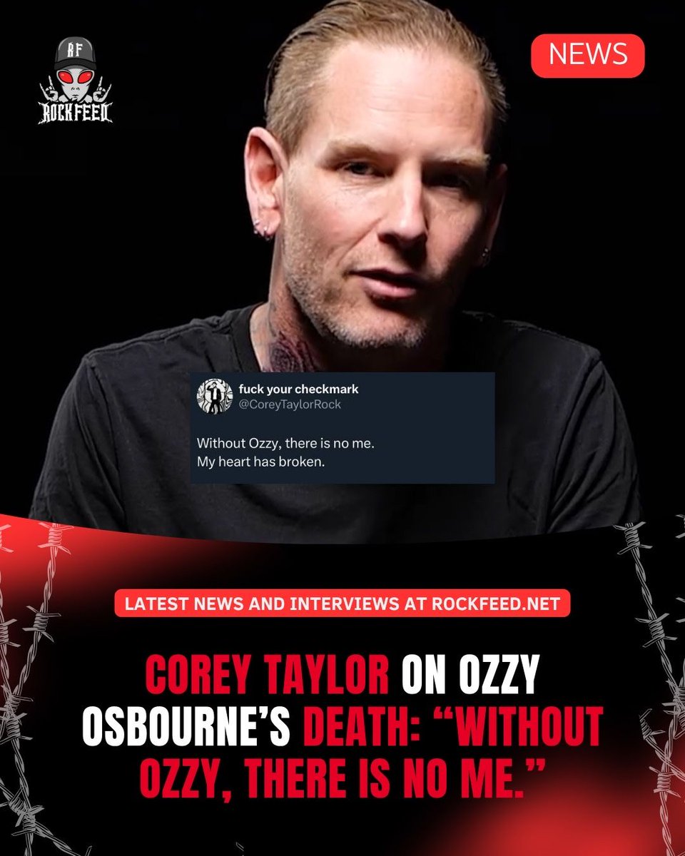 RockFeedNet's tweet image. Corey Taylor has shared a heartfelt message following the passing of Ozzy Osbourne, calling the Prince of Darkness an irreplaceable part of his journey.
“Without Ozzy, there is no me. My heart has broken,” the Slipknot frontman wrote on his socials.
Taylor has long credited…