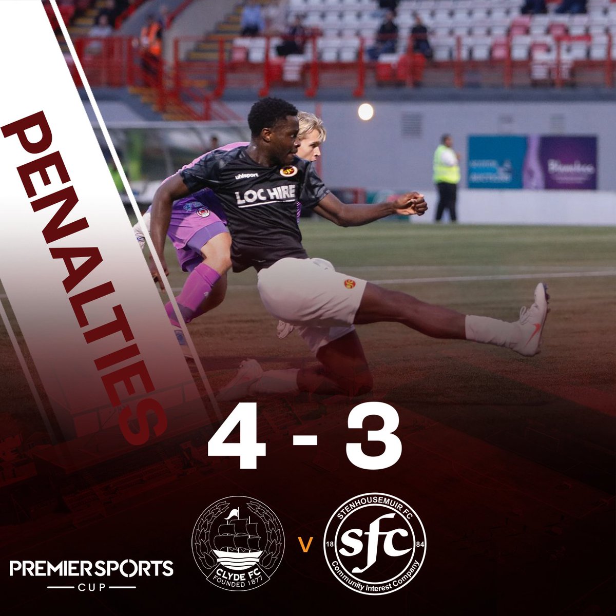StenhousemuirFC's tweet image. πππππππππ
Clyde win 4-3 on penalties to claim the bonus point.
Thank you to the Warriors fans that made the journey this evening. We'll see you all back at Ochilview on Saturday
CFC || β
ββ
β
β
SFC || ββ
ββ
β