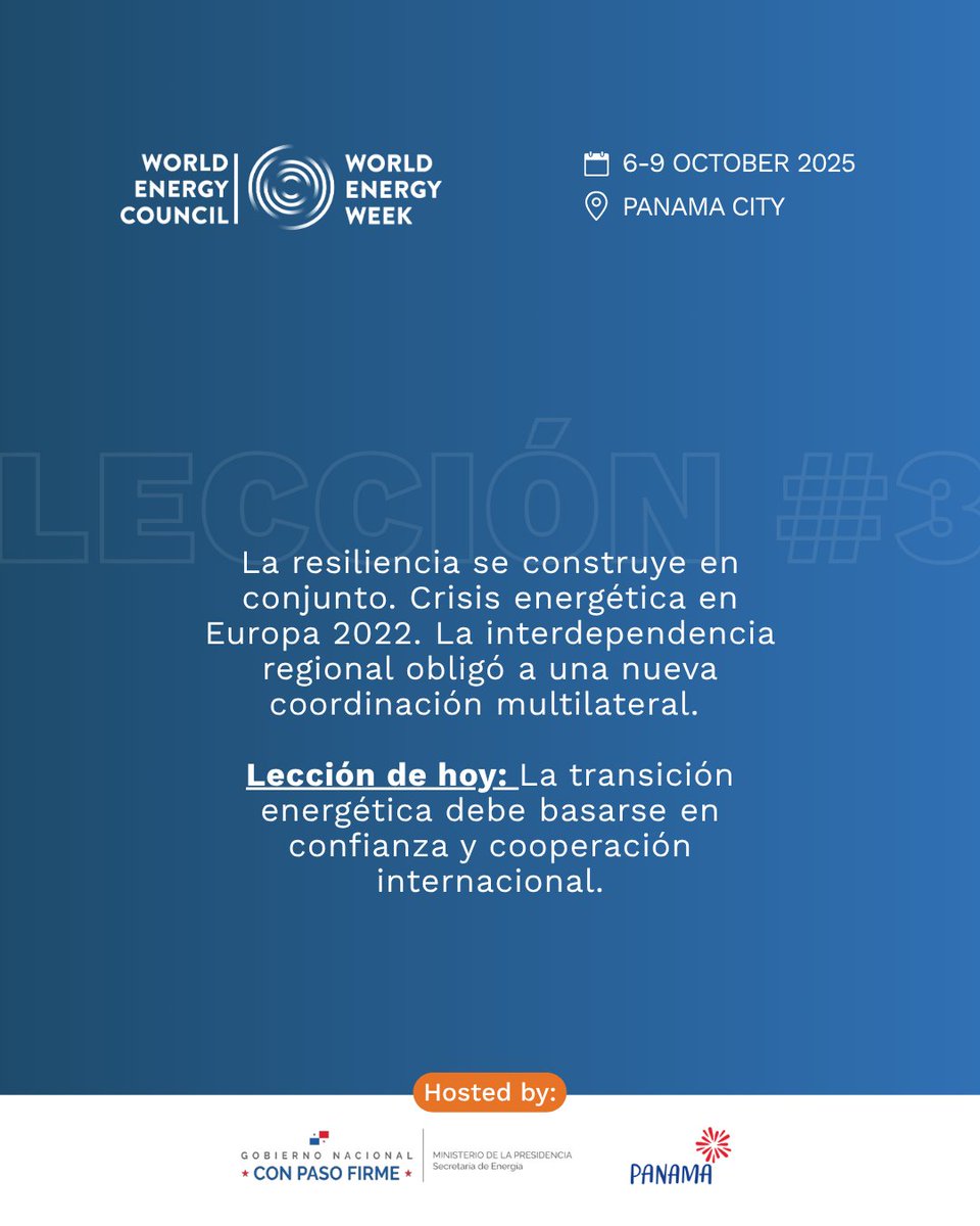 ¡Llamado a los líderes energéticos!
Del 6 al 9 de octubre, #WorldEnergyWeek 2025 reunirá en Panamá a la comunidad global para enfrentar juntos los grandes retos del sector.
Conectando energías, impulsando un planeta saludable.
worldenergy.org

#WEW25 #TransicionEnergetica