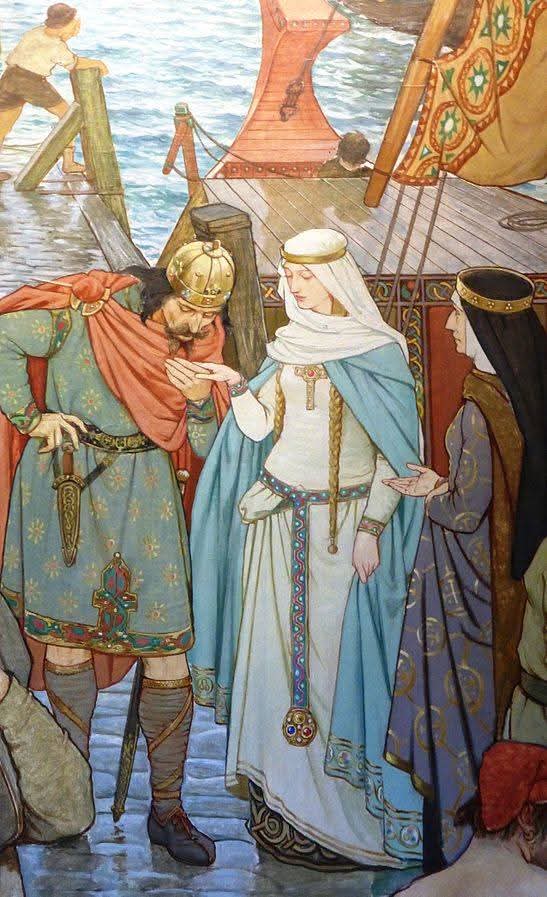 marymar49743095's tweet image. Saint Margaret of Scotland
Malcolm greeting Margaret on her arrival in Scotland. Detail from a mural by the Victorian artist William Hole