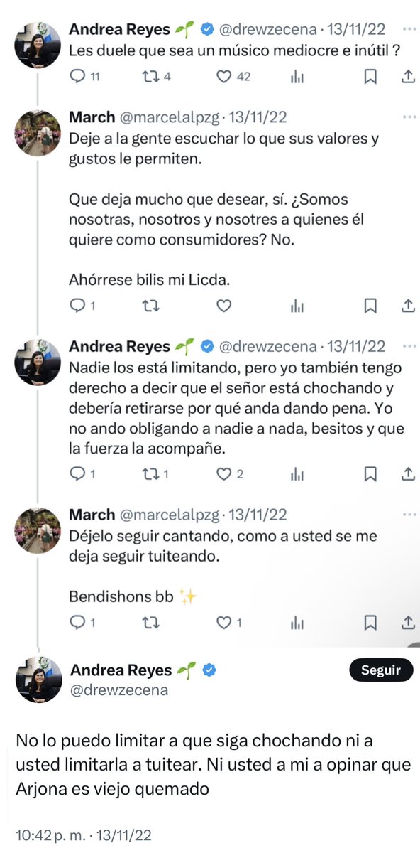 aDiarioGT's tweet image. ANTI ARJONA, DIPUTADA DE SEMILLA-RAÍCES
Historial de publicaciones de la Diputada cercana a Samuel Pérez, Andrea Reyes, ha llamado a @Ricardo_Arjona :
Músico mediocre e inútil, viejo quemado, anda dando pena, abuelito llevándosela de rockero