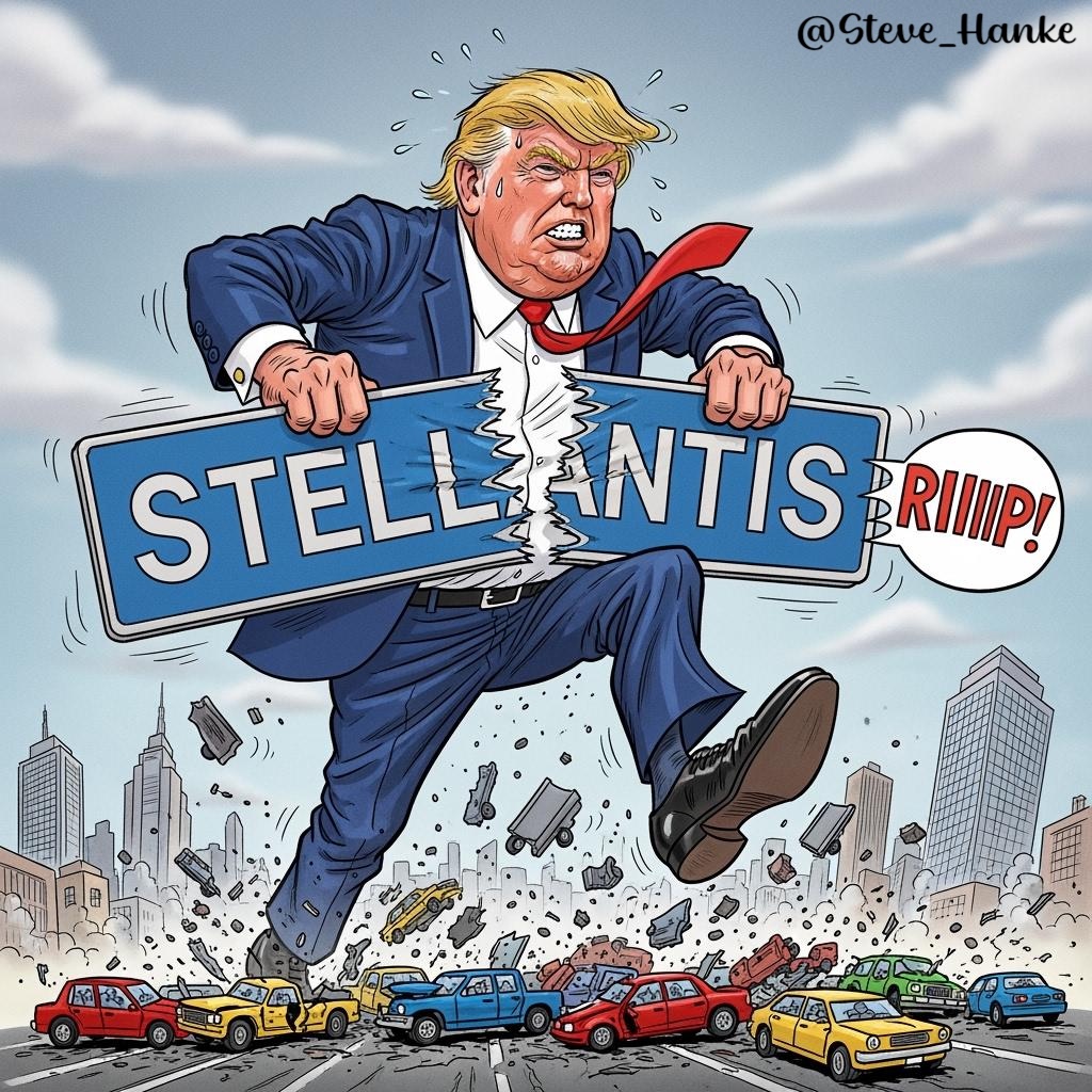 steve_hanke's tweet image. #EconWatch: Car giant Stellantis says TRUMP TARIFFS have cost it €300M. North American shipments dropped 25% last quarter.
TRUMP'S TARIFFS = TAXES = AN ECONOMIC WRECKING BALL.