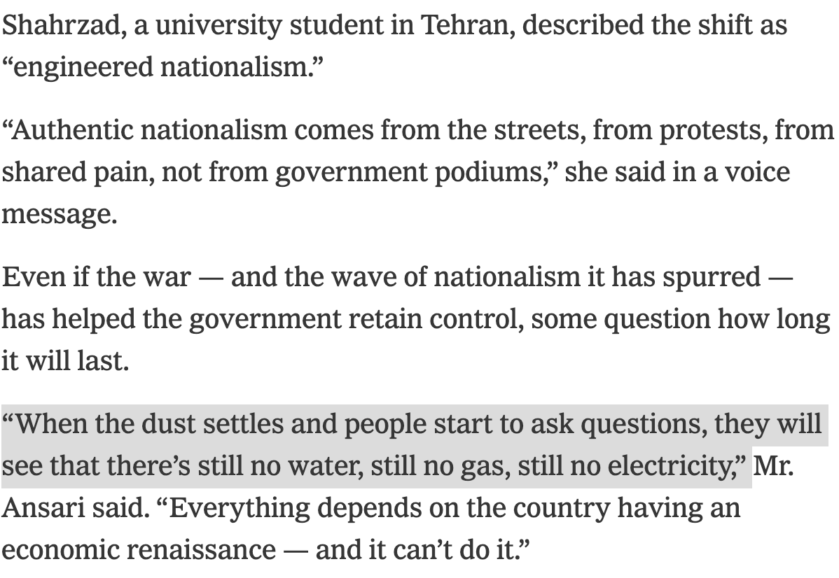 hdagres's tweet image. Many have been writing about post-war Iranian nationalism, but this is the key takeaway of the Islamic Republic's "engineered nationalism," especially as water and electricity shortage protests erupt in #Sabzevar. nytimes.com/2025/07/22/wor…