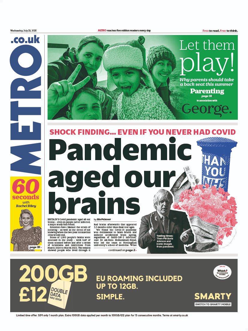 jacksurfleet's tweet image. Wednesday's METRO: Pandemic aged our brains
#TomorrowsPapersToday