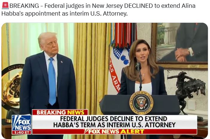 MelissaRedpill's tweet image. BREAKING - Federal judges in New Jersey DECLINED to extend Alina Habba's appointment as interim U.S. Attorney.
Not Surprised... but President Trump has the Trump card... what do you think he will do?