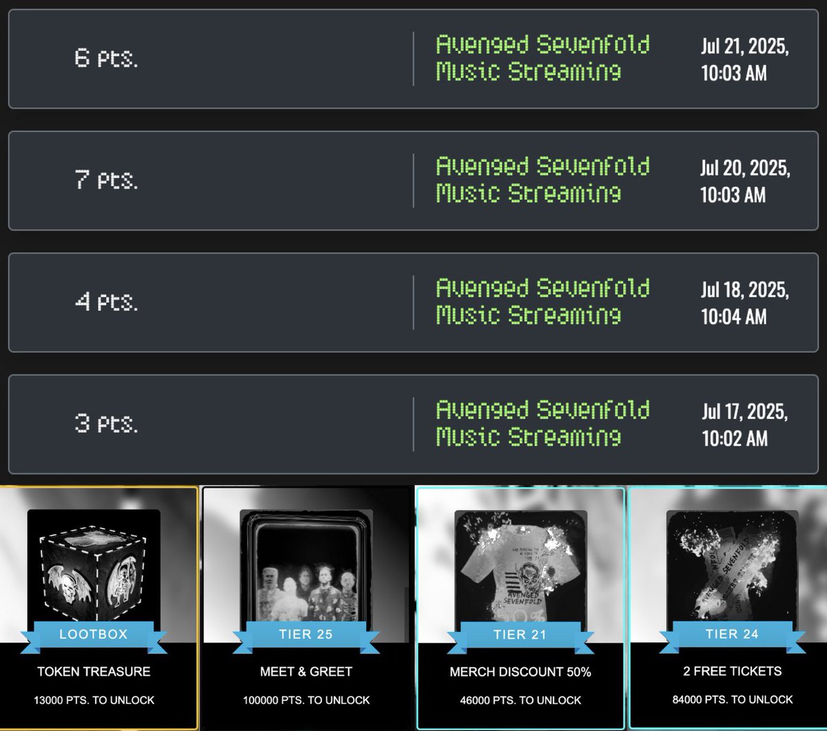 You thought the “reward” was listening to music didn’t you? How about BEING rewarded to listen?! It sounds crazy but it’s true!

Beta testing for <a href="/TheOfficialA7X/">Avenged Sevenfold</a> streaming rewards is live now for Deathbats and coming soon to everyone. Get yer ass in there!!
🦇🦇🦇 <a href="/DeathbatsClub/">Deathbats Club</a>