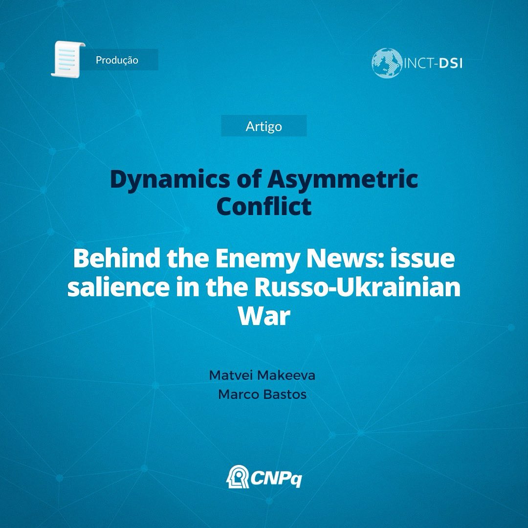 INCT-DSI (@inct_dsi) on Twitter photo Novo estudo investiga como a mídia define o que é importante durante a guerra entre Rússia e Ucrânia. Ele tem como um dos autores Marco Bastos, do INCT-DSI. 
São analisadas as coberturas de cinco veículos: BBC News, BBC News Russian, RIA Novosti, RT International e RT Russian. Novo estudo investiga como a mídia define o que é importante durante a guerra entre Rússia e Ucrânia. Ele tem como um dos autores Marco Bastos, do INCT-DSI. 
São analisadas as coberturas de cinco veículos: BBC News, BBC News Russian, RIA Novosti, RT International e RT Russian.