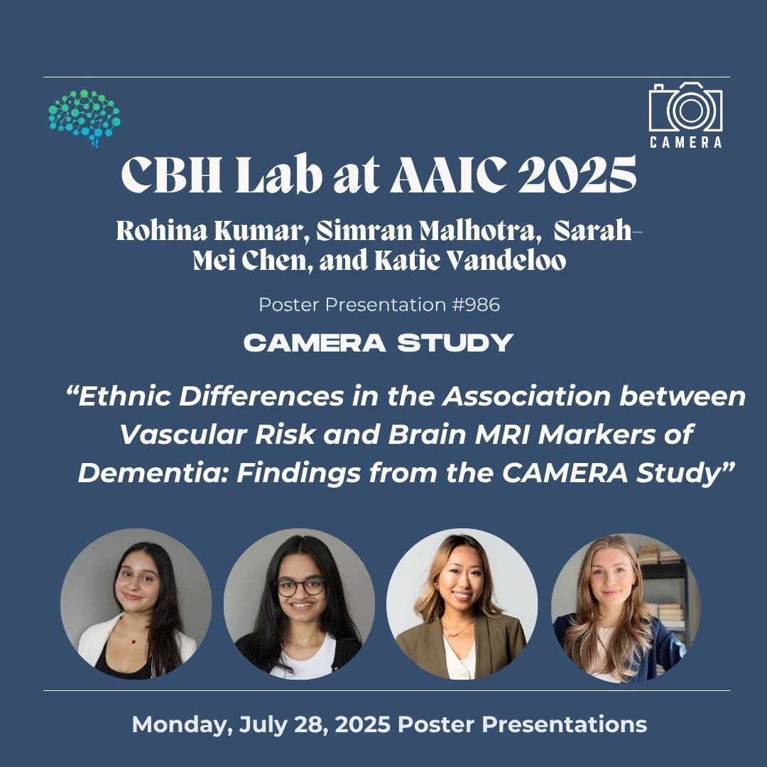 Poster 1: “Ethnic Differences in the Association between Vascular Risk and Brain MRI Markers of Dementia: Findings from the CAMERA Study”

Poster 986

<a href="/VandelooScience/">Katie Vandeloo</a> <a href="/rohina_kumar/">Rohina Kumar</a> <a href="/jsrabin1/">Jennifer Rabin, PhD</a>